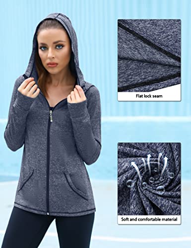 Navy Blue Zip Up Hoodie for Women
