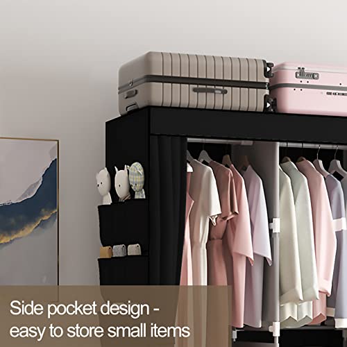 LOEFME Black Fabric Wardrobe with Hanging Rails