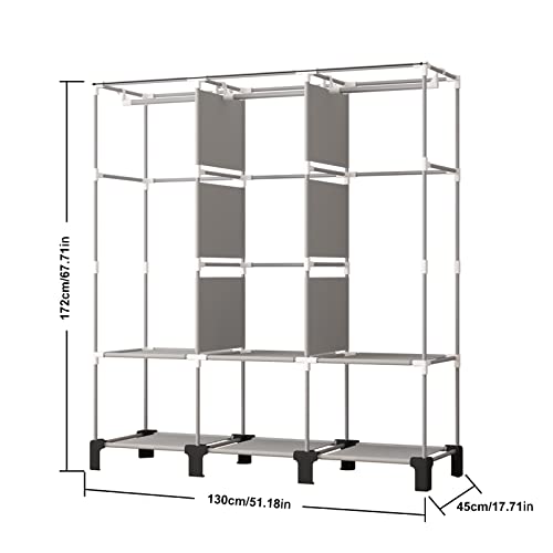 LOEFME Black Fabric Wardrobe with Hanging Rails
