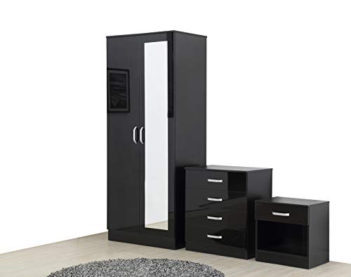 Black Mirrored 3-Piece Bedroom Furniture Set