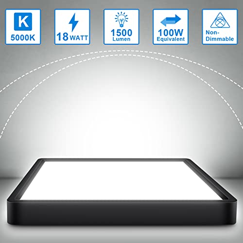 Defurhome 18W Square LED Ceiling Light, Black