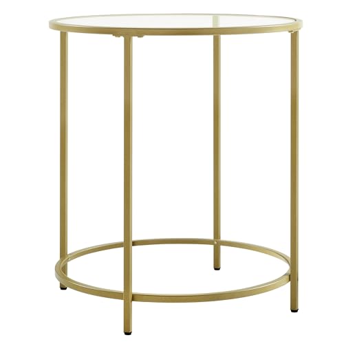 VASAGLE Gold & Glass Round Side Table