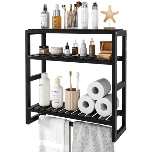 Adjustable 3-Tier Bamboo Bathroom Shelf Organizer