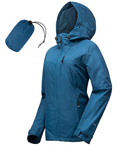 Women's Packable Waterproof Rain Jacket - Blue
