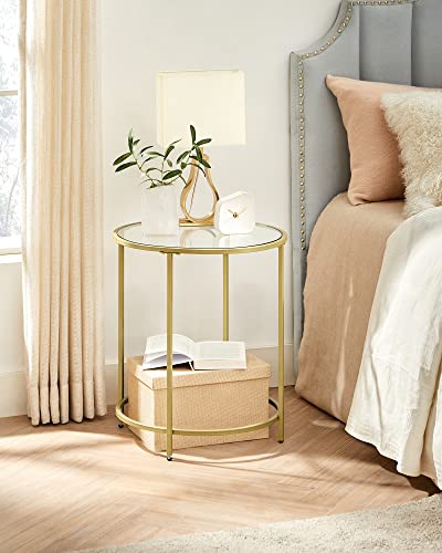 VASAGLE Gold & Glass Round Side Table