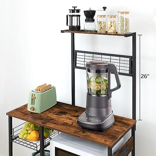 Industrial 4-Tier Baker's Rack with Hooks & Basket