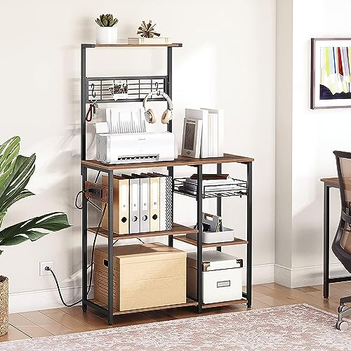 Industrial 4-Tier Baker's Rack with Hooks & Basket
