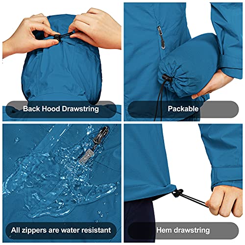 Women's Packable Waterproof Rain Jacket - Blue