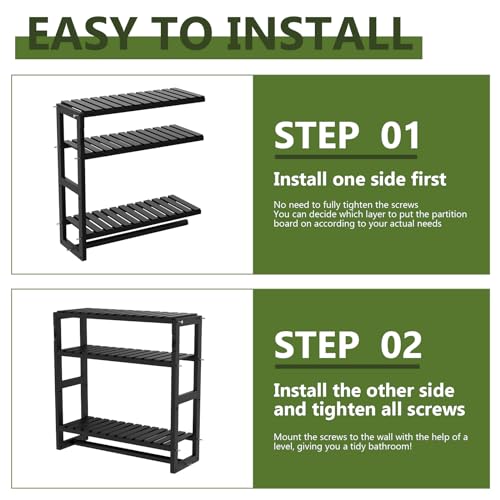 Adjustable 3-Tier Bamboo Bathroom Shelf Organizer