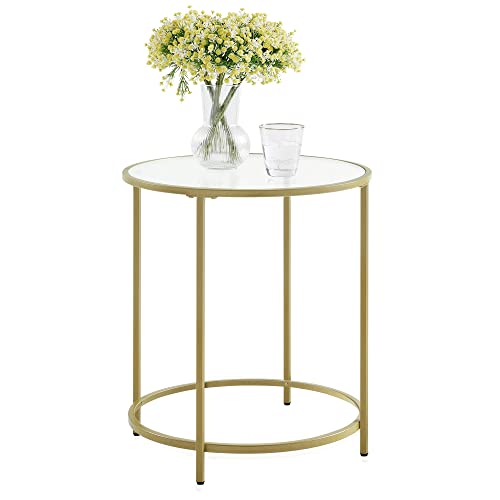 VASAGLE Gold & Glass Round Side Table