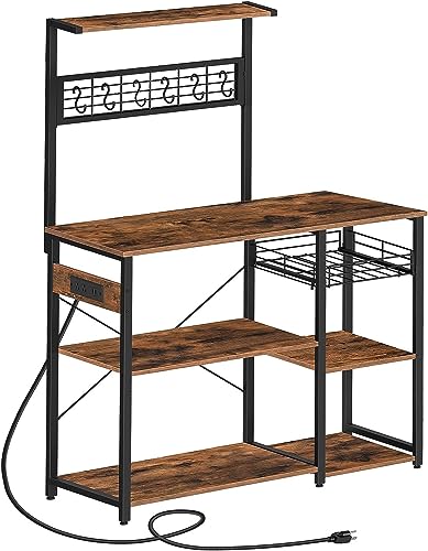 Industrial 4-Tier Baker's Rack with Hooks & Basket