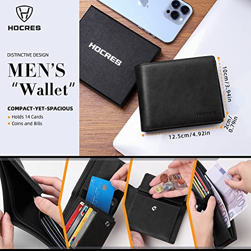 HOCRES® Slim RFID Blocking Leather Wallet for Men
