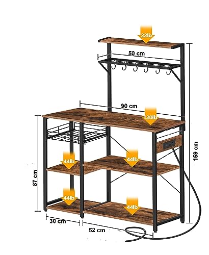 Industrial 4-Tier Baker's Rack with Hooks & Basket
