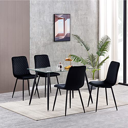 Set of 4 Black Velvet Dining Chairs
