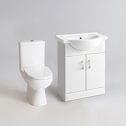 iBathUK Combination Vanity Unit Furniture Set, Wash Basin Bathroom Sink, Soft Close Toilet Seat, Push Button Flush, Closed Coupled Toilet Set-White (Flatpack)