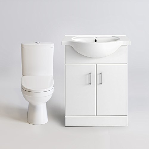 iBathUK Combination Vanity Unit Furniture Set, Wash Basin Bathroom Sink, Soft Close Toilet Seat, Push Button Flush, Closed Coupled Toilet Set-White (Flatpack)