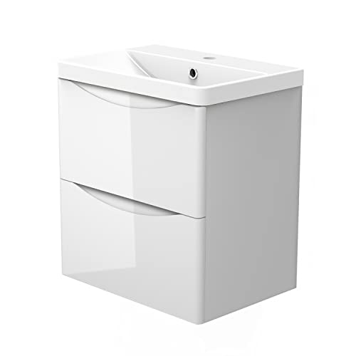 Gloss White Wall Hung Bathroom Vanity with Drawers