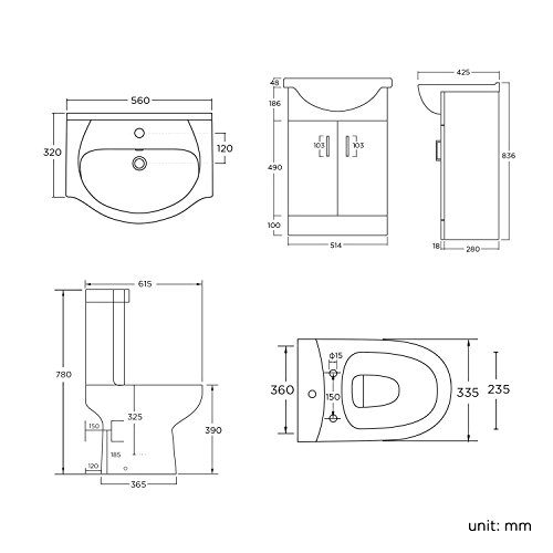 iBathUK Combination Vanity Unit Furniture Set, Wash Basin Bathroom Sink, Soft Close Toilet Seat, Push Button Flush, Closed Coupled Toilet Set-White (Flatpack)