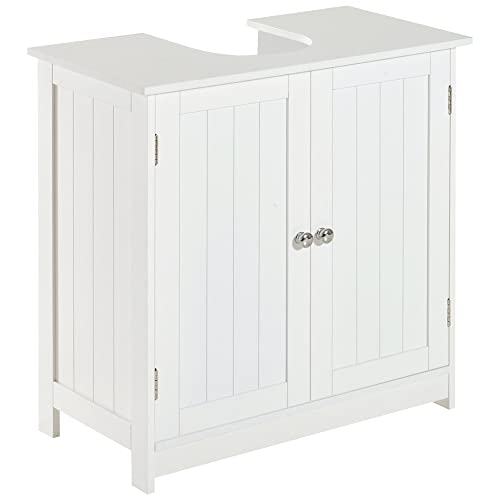 HOMCOM White Wooden Under Sink Storage Cabinet