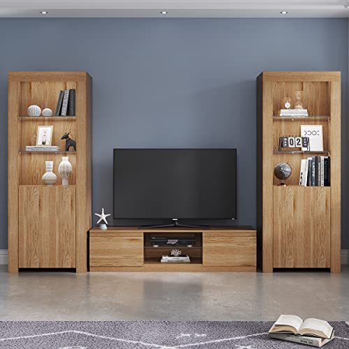 Panana One Door Oak Sideboard with LED Shelves