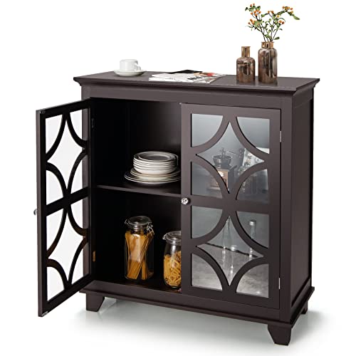 COSTWAY Espresso Buffet Sideboard with Glass Doors