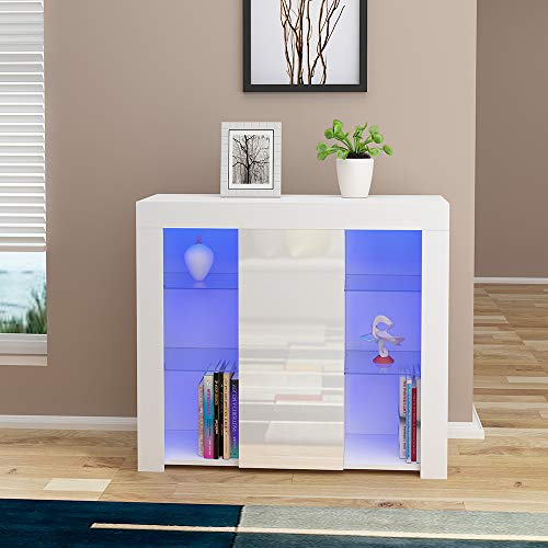 High Gloss LED Sideboard with Glass Shelves