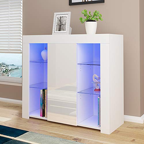 High Gloss LED Sideboard with Glass Shelves