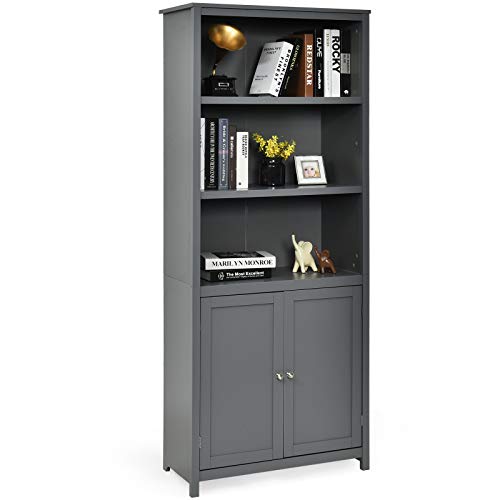 COSTWAY Tall Wooden Storage Cabinet with Open Shelves