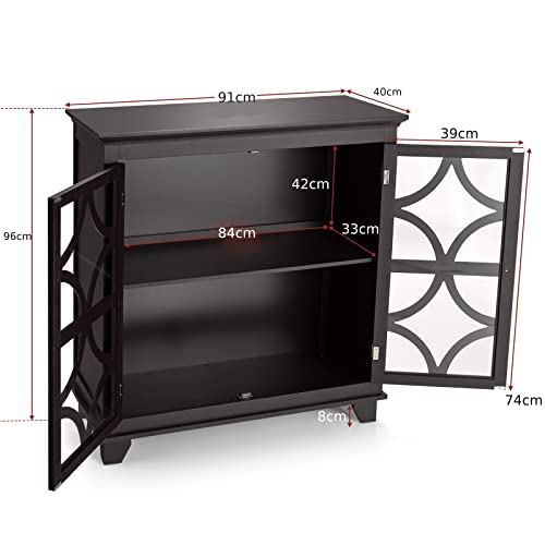 COSTWAY Espresso Buffet Sideboard with Glass Doors