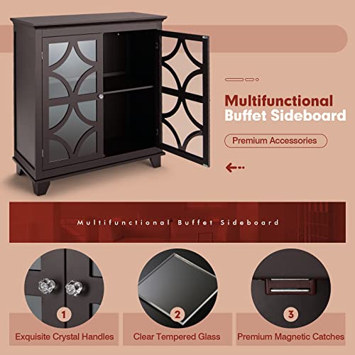 COSTWAY Espresso Buffet Sideboard with Glass Doors