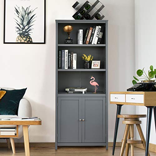 COSTWAY Tall Wooden Storage Cabinet with Open Shelves