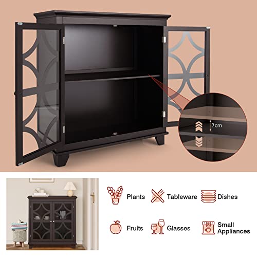COSTWAY Espresso Buffet Sideboard with Glass Doors