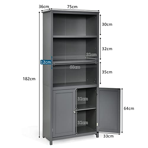 COSTWAY Tall Wooden Storage Cabinet with Open Shelves