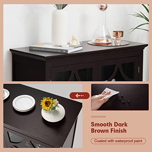 COSTWAY Espresso Buffet Sideboard with Glass Doors