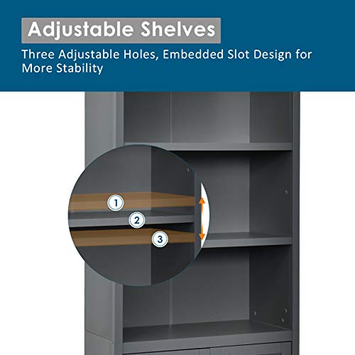 COSTWAY Tall Wooden Storage Cabinet with Open Shelves