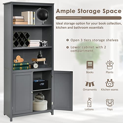 COSTWAY Tall Wooden Storage Cabinet with Open Shelves