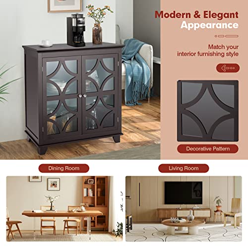 COSTWAY Espresso Buffet Sideboard with Glass Doors