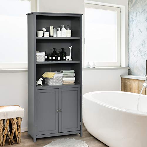 COSTWAY Tall Wooden Storage Cabinet with Open Shelves