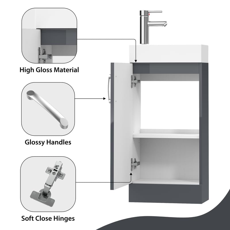 New York Grey Floor Standing Bathroom Vanity Unit