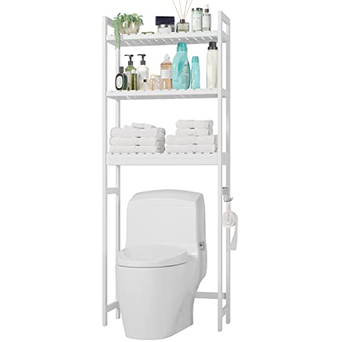 Bamboo Over Toilet Storage Unit with Hooks