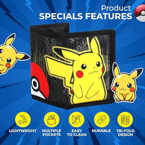 Pikachu Trifold Wallet for Kids - Yellow Design