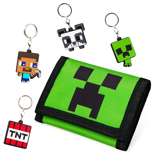 Minecraft Wallet Set for Kids with Creeper Keyring