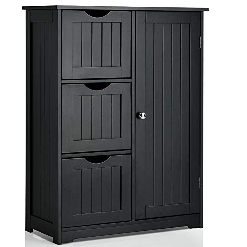 COSTWAY Black Bathroom Floor Storage Cabinet Unit