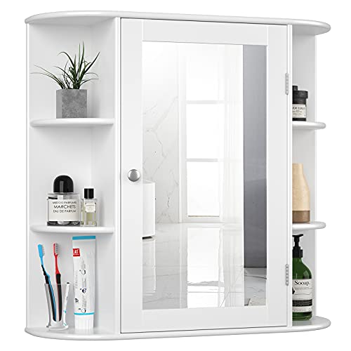 Wall-Mounted Bathroom Mirror Cabinet with Adjustable Shelves