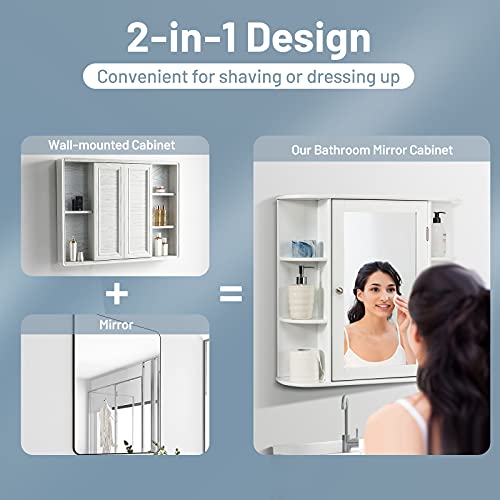 Wall-Mounted Bathroom Mirror Cabinet with Adjustable Shelves