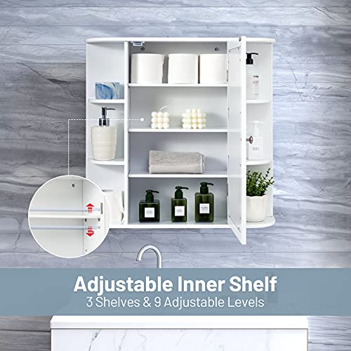 Wall-Mounted Bathroom Mirror Cabinet with Adjustable Shelves