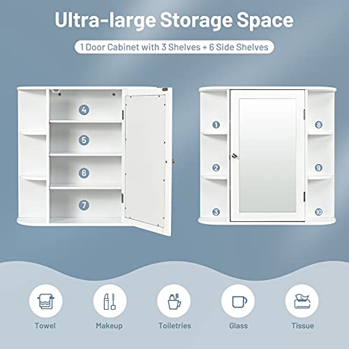 Wall-Mounted Bathroom Mirror Cabinet with Adjustable Shelves