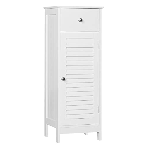 Slim White Bathroom Floor Cabinet with Storage Shelves