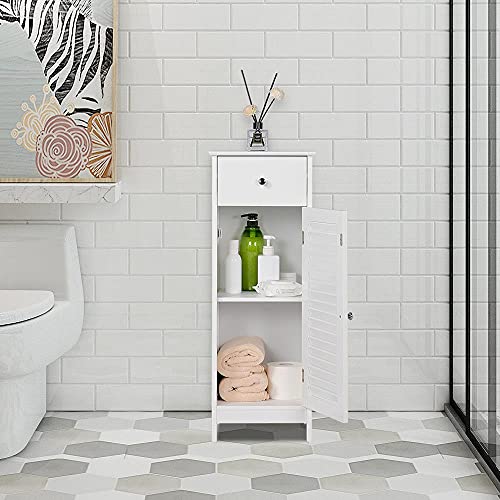 Slim White Bathroom Floor Cabinet with Storage Shelves