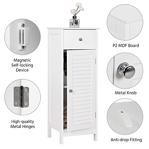 Slim White Bathroom Floor Cabinet with Storage Shelves